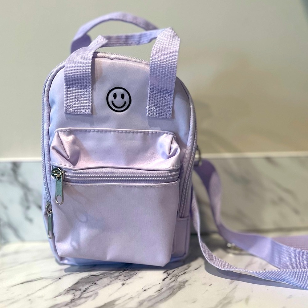 Lilac Mini Backpack with Smiley Face